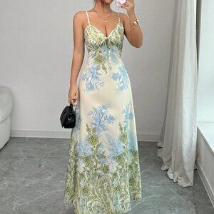 Multicolor Boho Women's Printed V-Neck Sexy Loose Spaghetti Strap Dress